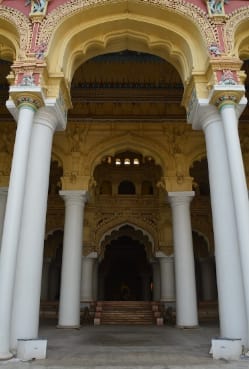 Thirumalai Nayakkar Palace main courtyard with massive pillars